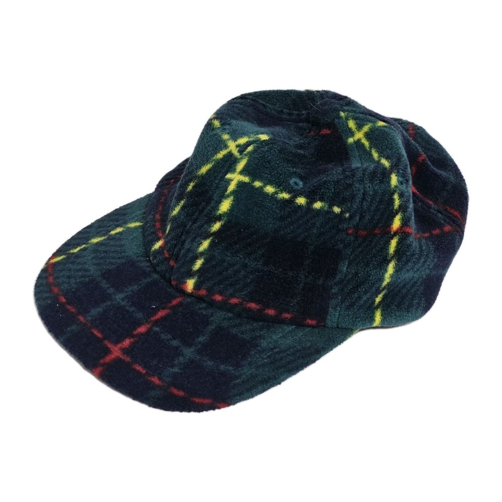 London Fog‎ Hat Fleece Tartan Cap Winter Golf Plaid Green Casual Travel Vintage